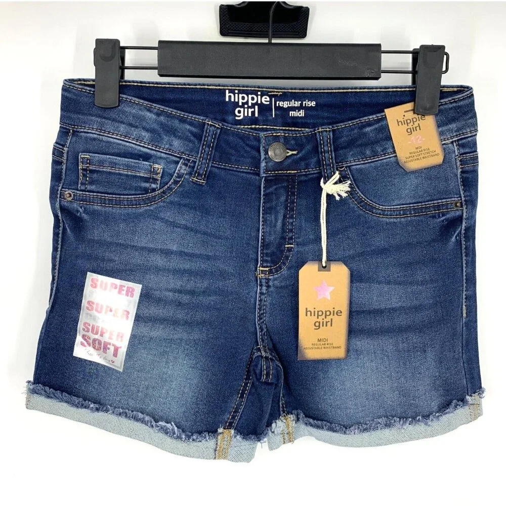 Hippie Girl Denim Shorts Midi Blue Super Soft Stretch Adjustable
